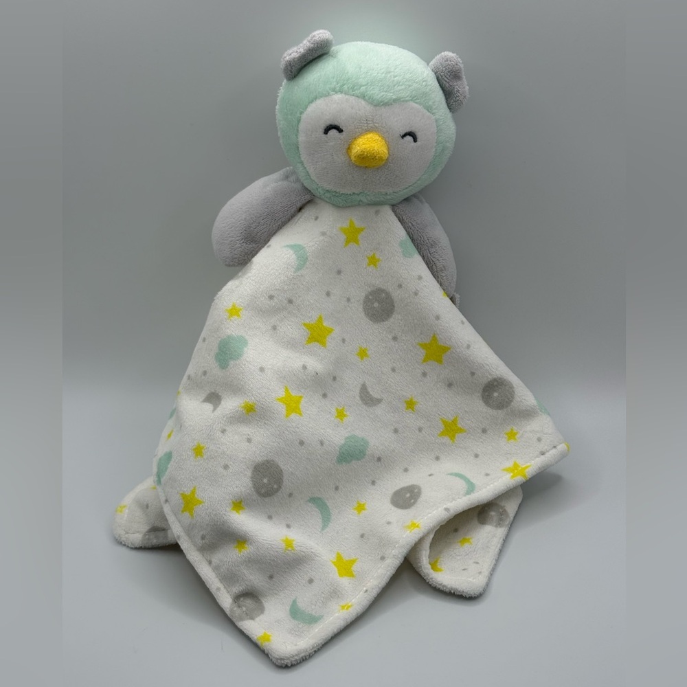 Carters Owl Security Blanket lovey With pacifier holder stars moon green yellow